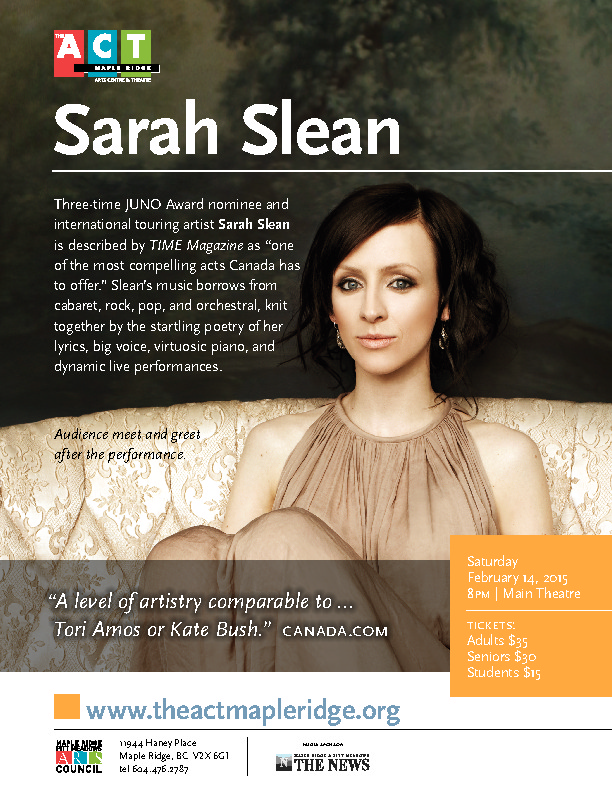 Sarah Slean @ ACT Theatre Feb 14 2015 - Apr 30th @ ACT Theatre