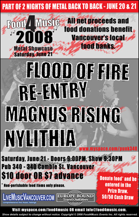 Food4Music 2008 Metal Showcase - June 21st: Flood Of Fire, Re-Entry, Magnus Rising, Nylithia @ Pub 340 Jun 21 2008 - May 27th @ Pub 340