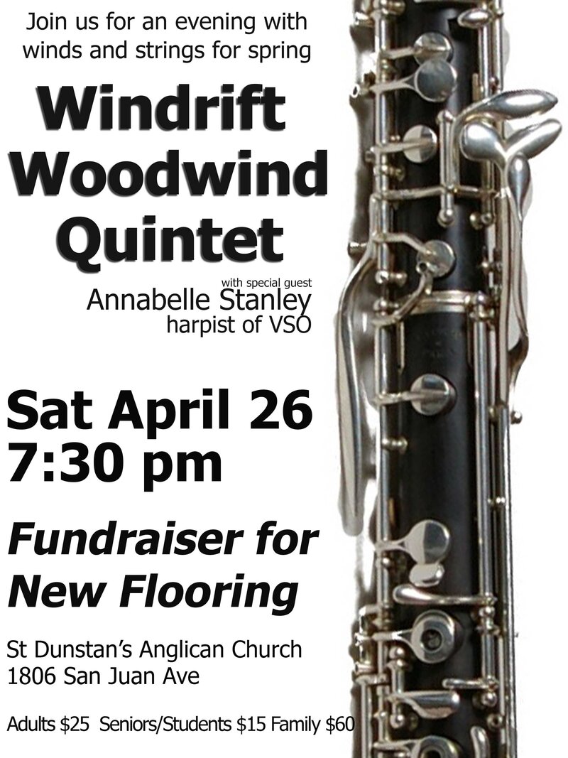 Woodwinds and harp, together, in the gorgeous acoustics of St Dunstan's Anglican Church. @ St Dunstan's Anglican Church Apr 26 2014 - May 22nd @ St Dunstan's Anglican Church