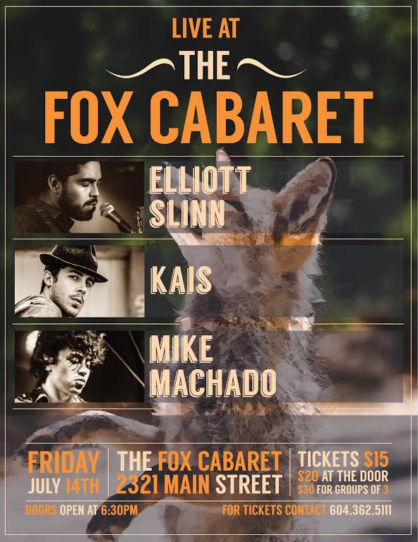 Music at the FOX Cabaret: KAIS , Mike Machado Trio, Elliott Slinn @ Fox Cabaret Jul 14 2017 - May 6th @ Fox Cabaret