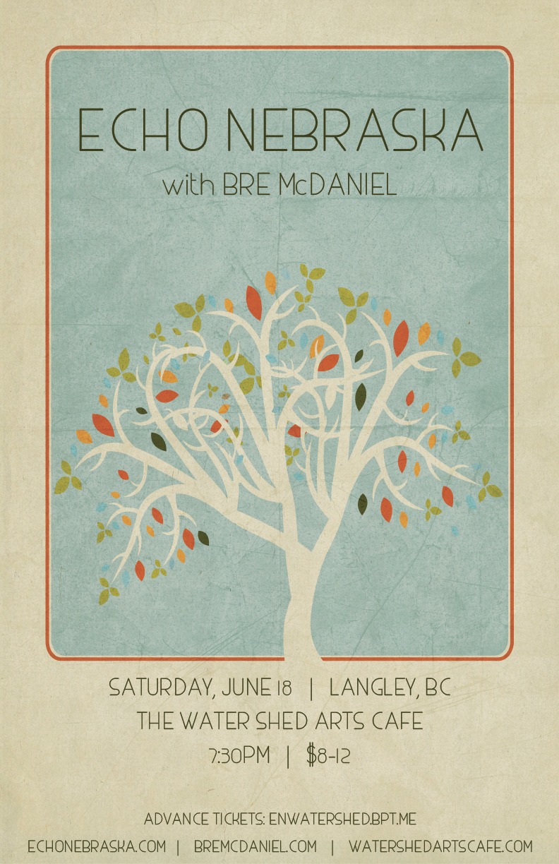 Echo Nebraska, Bre McDaniel @ Water Shed Arts Cafe Jun 18 2016 - May 6th @ Water Shed Arts Cafe