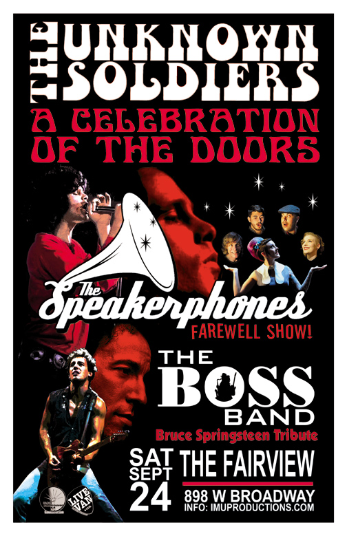 Doors & Bruce Springsteen Tributes + The Speakerphones Farewell Show!: The Unknown Soldiers, The BOSS Bruce Springsteen Tribute, The Speakerphones @ Fairview Pub Sep 24 2016 - May 6th @ Fairview Pub