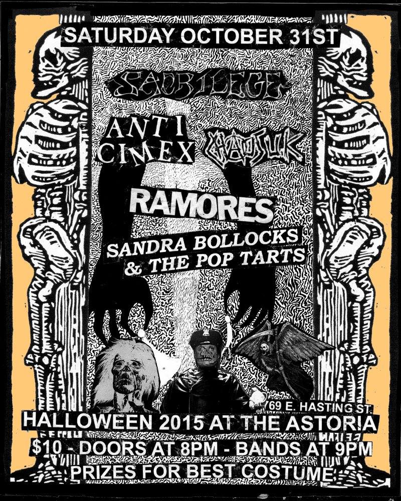 Punk Halloween Covers Night: The Ramores, Anti-Cimex, Chaos UK, Sacrilege, Sandra Bollocks and the Pop Tarts @ The Astoria  Oct 31 2015 - Jun 12th @ The Astoria 