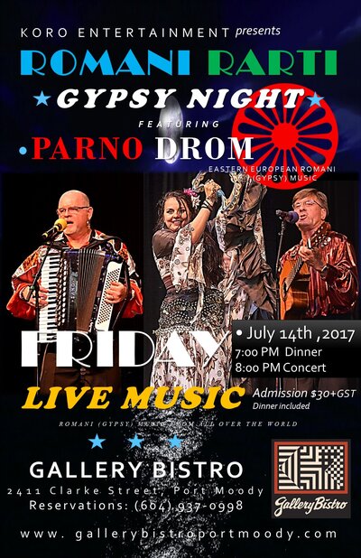 Romani Rarti-Gypsy Night: Parno Drom @ Gallery Bistro Jul 14 2017 - May 13th @ Gallery Bistro