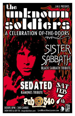 ONE NIGHT ONLY! 3 KILLER TRIBUTE BANDS! BLACK SABBATH, The DOORS & The RAMONES Tributes!: Sister Sabbath, The Unknown Soldiers, Sedated @ Pub 340 Feb 7 2009 - May 20th @ Pub 340