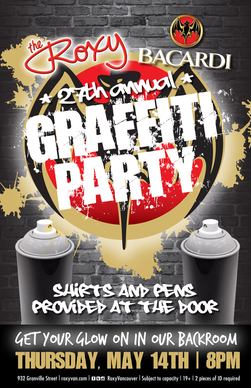The 27th Annual Bacardi Graffiti GLOW Party: Troy's R Us, Toy Zebra @ The Roxy May 14 2015 - May 9th @ The Roxy