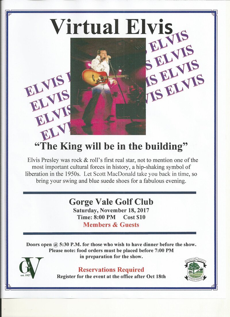 One Night With You: Virtual Elvis @ Gorge Vale Golf & Country Club Nov 18 2017 - Jun 4th @ Gorge Vale Golf & Country Club