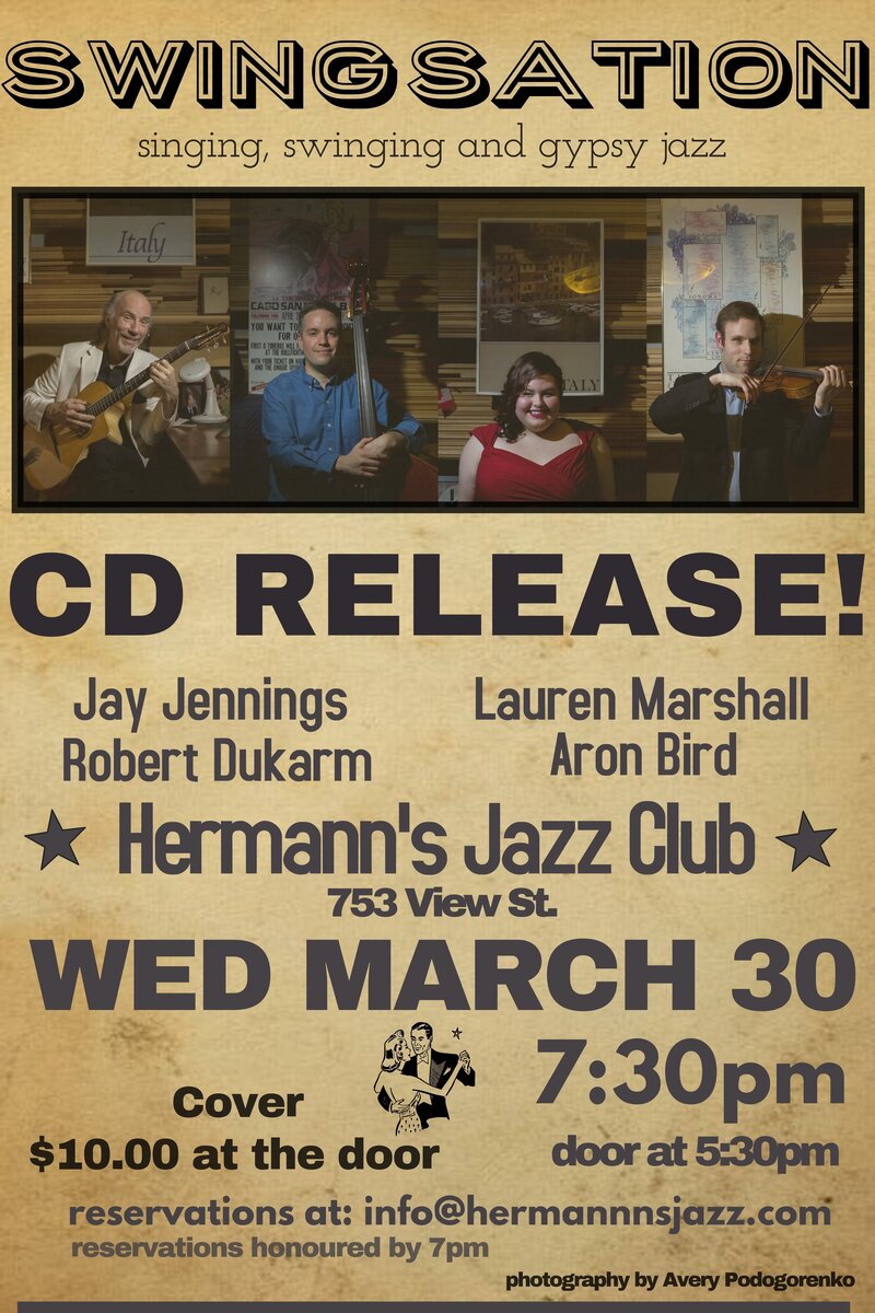 Swingsation (CD Release) @ Hermann's Jazz Club Mar 30 2016 - May 10th @ Hermann's Jazz Club