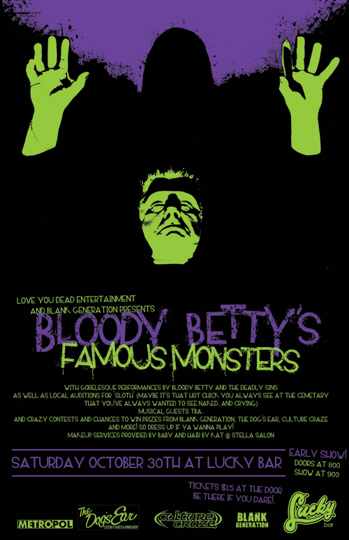 A TRIBUTE TO CLASSIC MONSTERS!: Bloody Betty and Her Deadly Sins @ Lucky Bar Oct 30 2010 - Jun 8th @ Lucky Bar