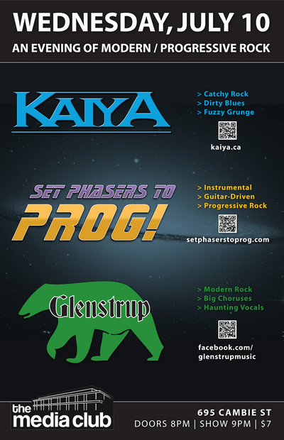 AN EVENING OF MODERN & PROGRESSIVE ROCK: KAIYA, SET PHASERS TO PROG!, Glenstrup @ The Media Club Jul 10 2013 - May 9th @ The Media Club