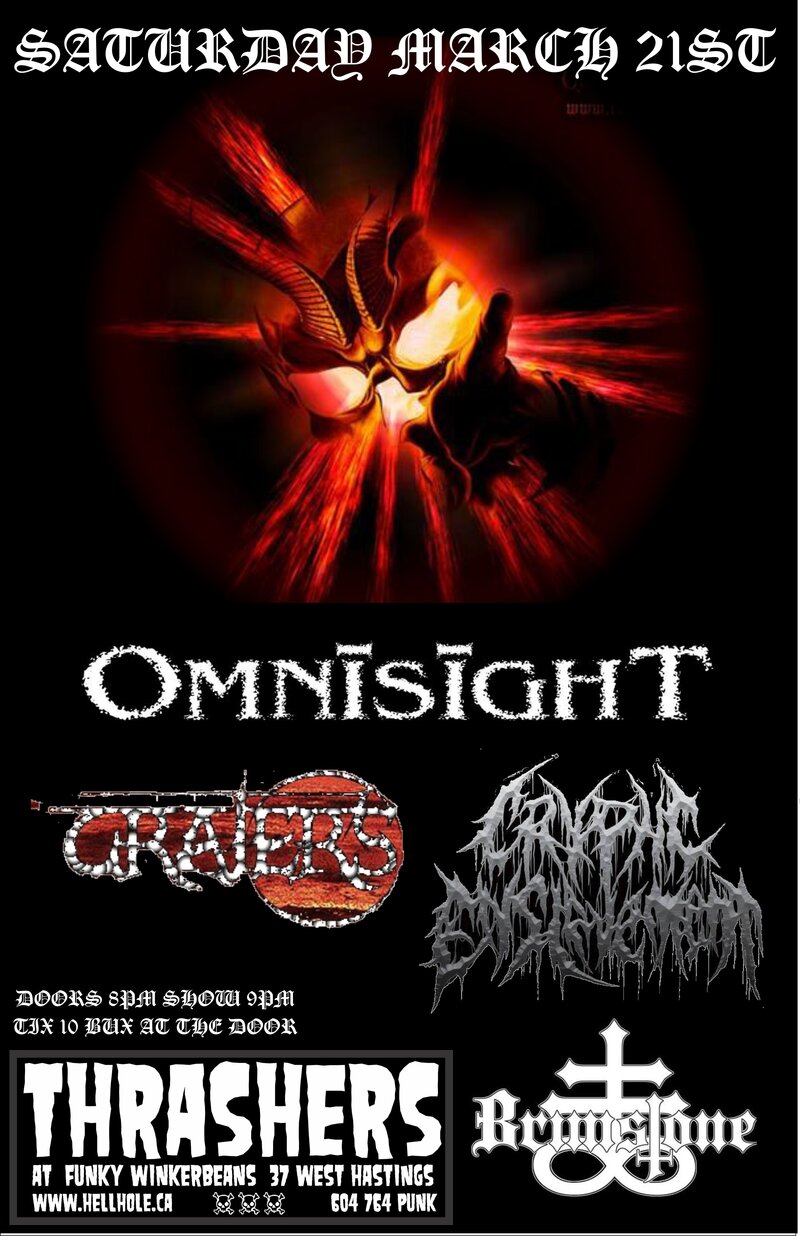 Omnisight, Craters, Cryptic Enslavement, Brimstone @ Funky Winker Beans Mar 21 2015 - May 7th @ Funky Winker Beans