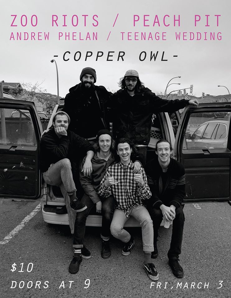 Zoo Riots, Peach Pit, Andrew Phelan , Teenage Wedding @ Copper Owl Mar 3 2017 - May 13th @ Copper Owl