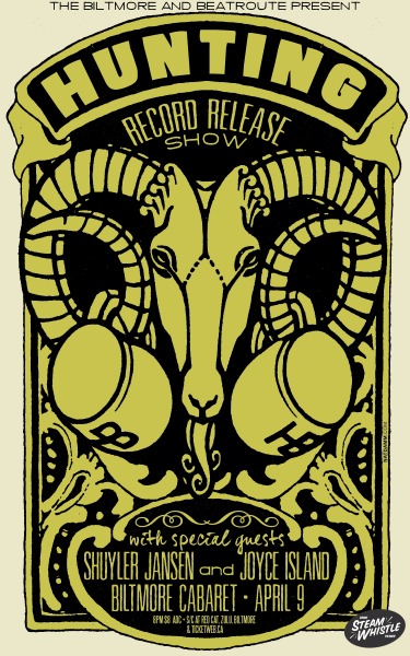 Hunting, Shuyler Jansen, Joyce Island @ The Biltmore Cabaret Apr 9 2014 - May 7th @ The Biltmore Cabaret