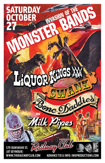 INVASION OF THE MONSTER BANDS! featuring: Swank, Liquor Kings, Bone Daddies, Milk Pipes @ Railway Club Oct 27 2012 - May 7th @ Railway Club