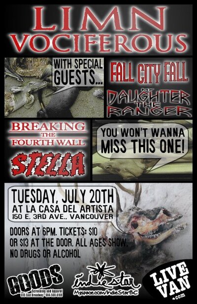 My Daughter The Ranger, BREAKING THE FOURTH WALL, Fall City Fall, Limn Vociferous  , Stella @ La Casa Del Artista Jul 20 2010 - May 6th @ La Casa Del Artista