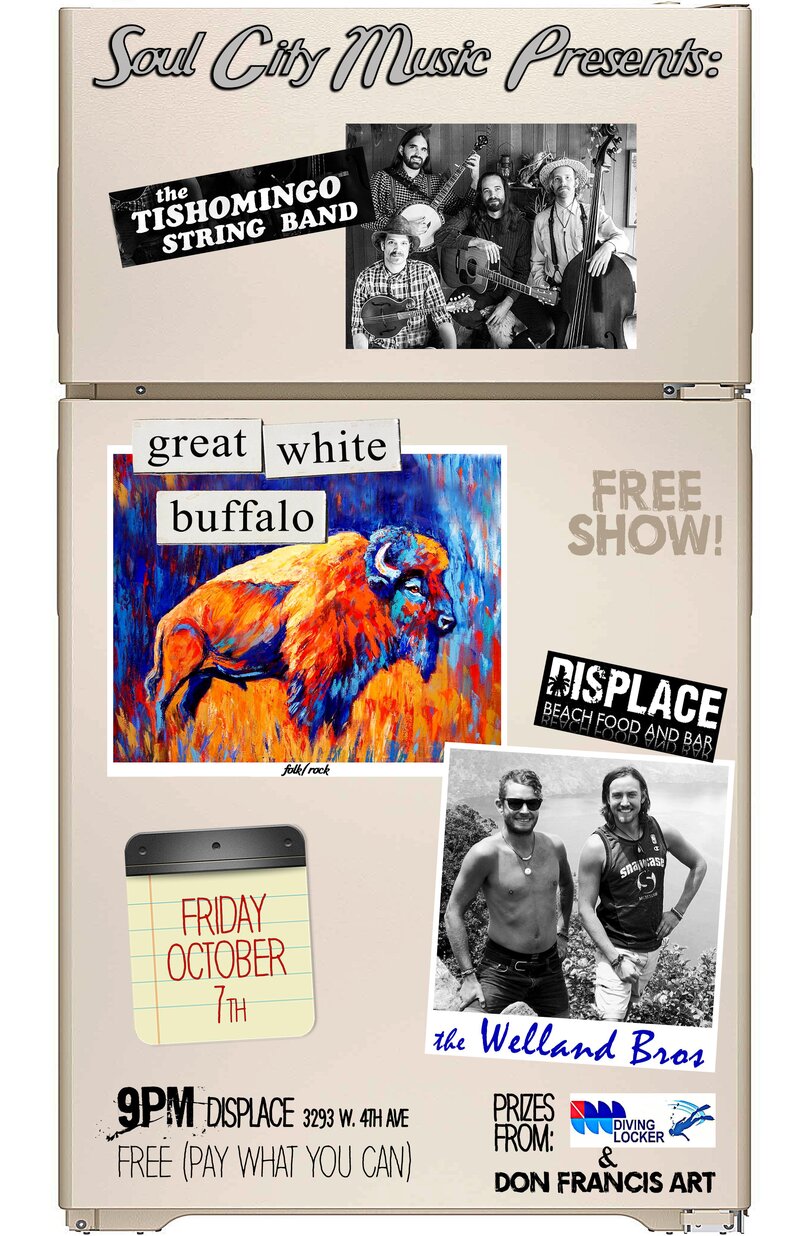 The October Ordeal: The Tishomingo String Band (bluegrass), Great White Buffalo  (folk/rock), The Welland Bro  (acoustic) @ Displace Hashery Oct 7 2016 - May 6th @ Displace Hashery