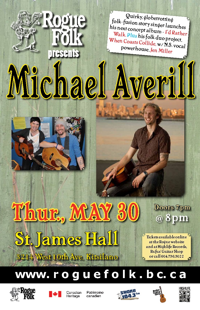 Canadian Walking Tour Album Release: Michael Averill @ St. James Community Hall May 30 2013 - Jun 19th @ St. James Community Hall