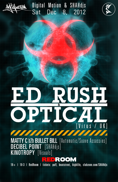 Digital Motion  Events and SHAHdj's present DNB LEGENDS: Ed Rush and Optical,  Pacific  (with support from), Bullet Bill , Decibel Point  @ The Red Room Dec 8 2012 - Jun 12th @ The Red Room