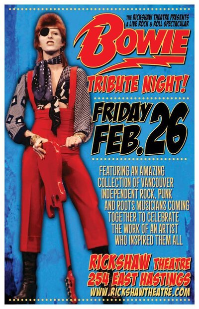 Bowie Tribute Night: Orchard Pinkinsh, Pill Squad, The Toxiks, Sexy Decoy, Crummy, The Vampire Bats, Polly, & More @ Rickshaw Theatre Feb 26 2016 - May 7th @ Rickshaw Theatre