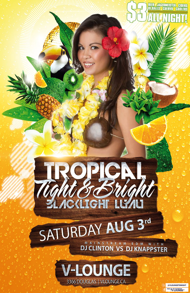 Tight & Bright Blacklight Luau Party: DJ Knappster, Clinton Walford @ V-lounge Aug 3 2013 - May 19th @ V-lounge