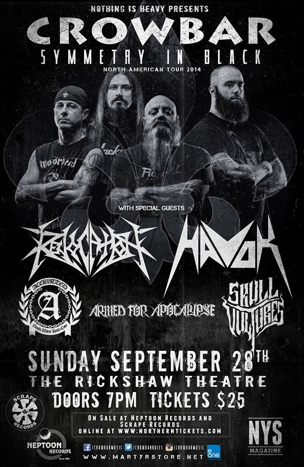 Crowbar, Revocation, Havok, Armed For Apocalypse , Skull Vultures, Acquitted  @ Rickshaw Theatre Sep 28 2014 - May 9th @ Rickshaw Theatre