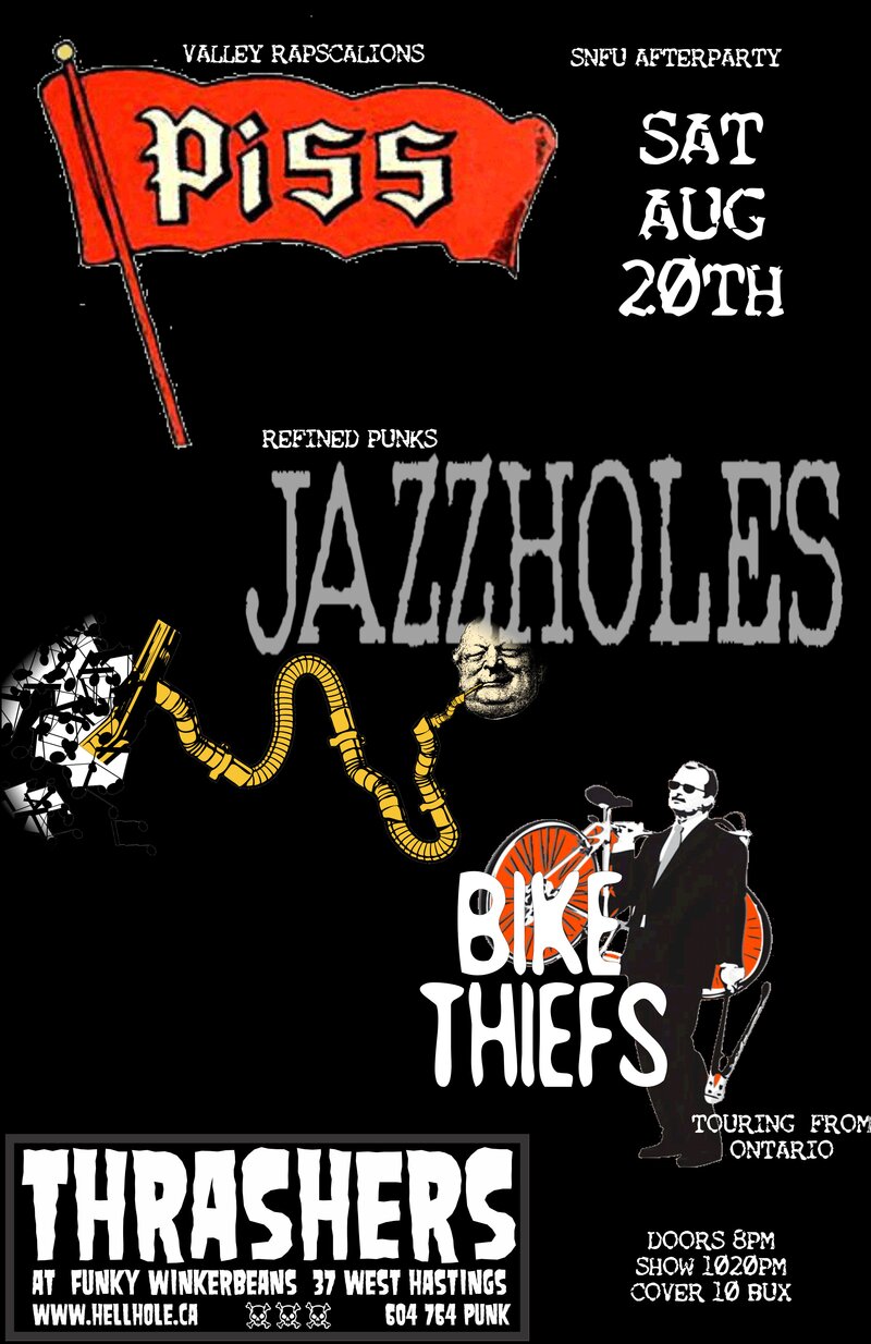 P.I.S.S., The Jazz Holes, BIKE THIEFS @ Funky Winker Beans Aug 20 2016 - May 6th @ Funky Winker Beans