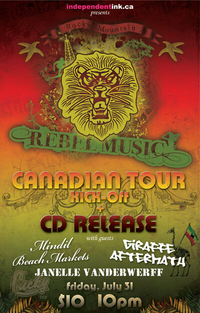 Rocky Mountain Rebel Music CD RELEASE PARTY AND NATIONAL TOUR KICKOFF!!!: Rocky Mountain Rebel Music, Giraffe Aftermath, Mindil Beach @ Lucky Bar Jul 31 2009 - May 6th @ Lucky Bar