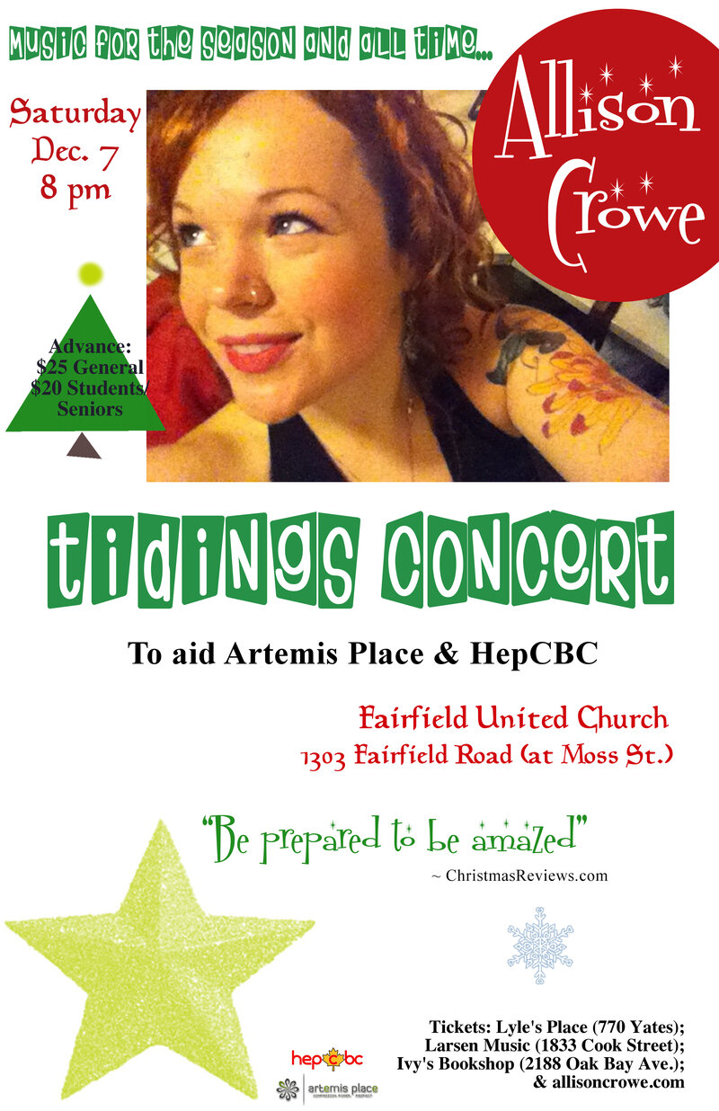 Tidings: Allison Crowe, Billie Woods @ Fairfield United Church Dec 7 2013 - May 13th @ Fairfield United Church