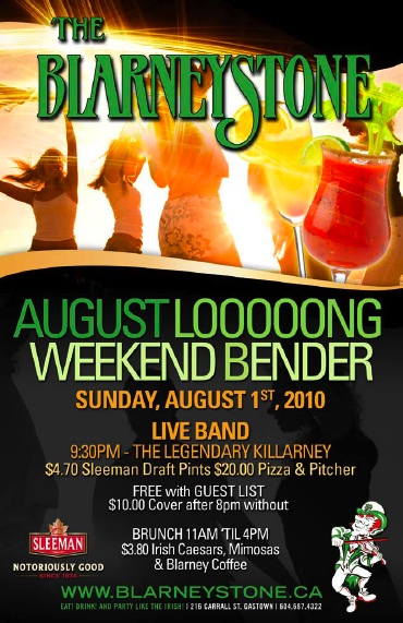 August Looong Weekend Party! @ Blarney Stone Aug 1 2010 - Jun 20th @ Blarney Stone