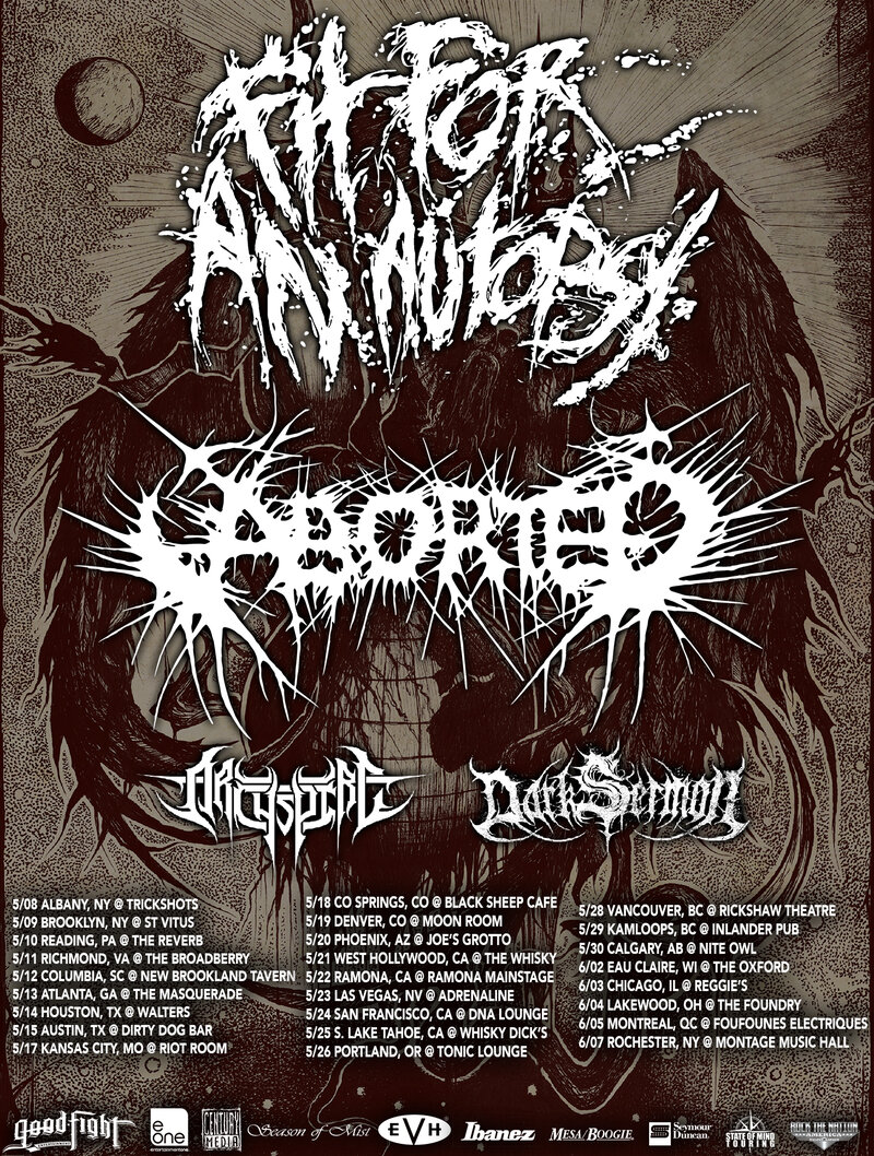 Aborted, Fit for an Autopsy, Archspire, Dark Sermon @ Rickshaw Theatre May 28 2015 - May 8th @ Rickshaw Theatre