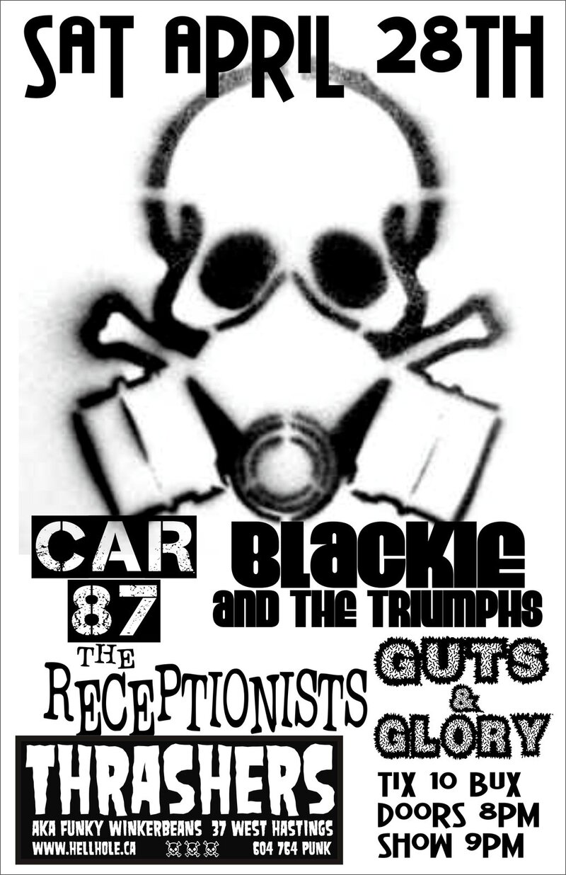 Car 87, Blackie and the Triumphs, The Receptionists, Guts and Glory @ Funky Winker Beans Apr 28 2012 - May 5th @ Funky Winker Beans
