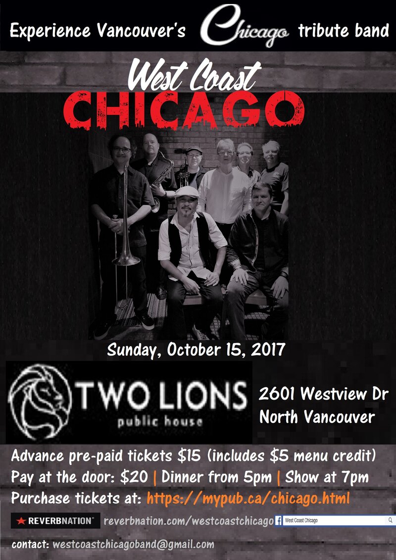 Chicago Tribute Band @ Two Lions Pub - Oct 15, 2017