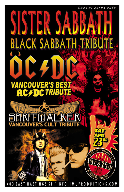 OC/DC , Sister Sabbath, Spiritwalker @ Pat's Pub Apr 23 2016 - May 17th @ Pat's Pub