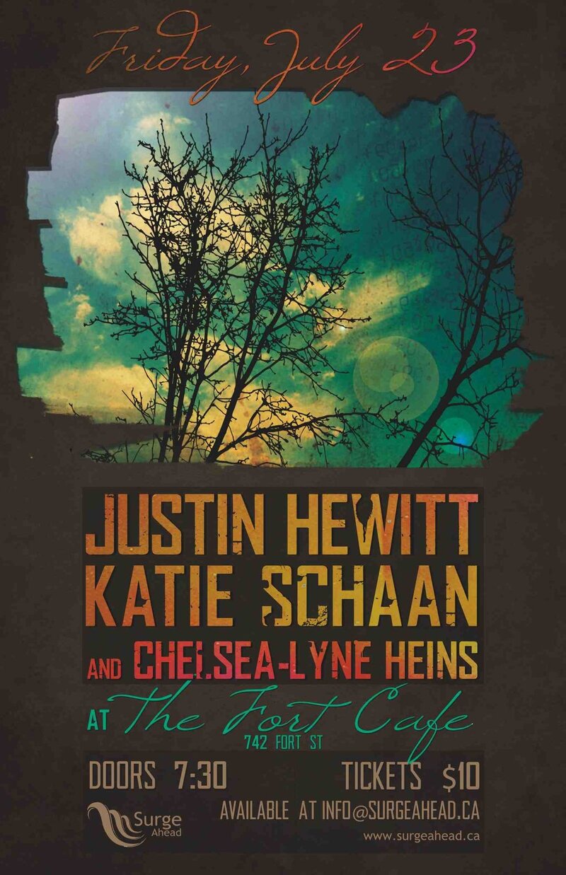Come check out his amazing night of soulful tunes: Justin Hewitt, Katie Schann, Chelsea-Lyne Heins @ The Fort Cafe Jul 23 2010 - May 7th @ The Fort Cafe