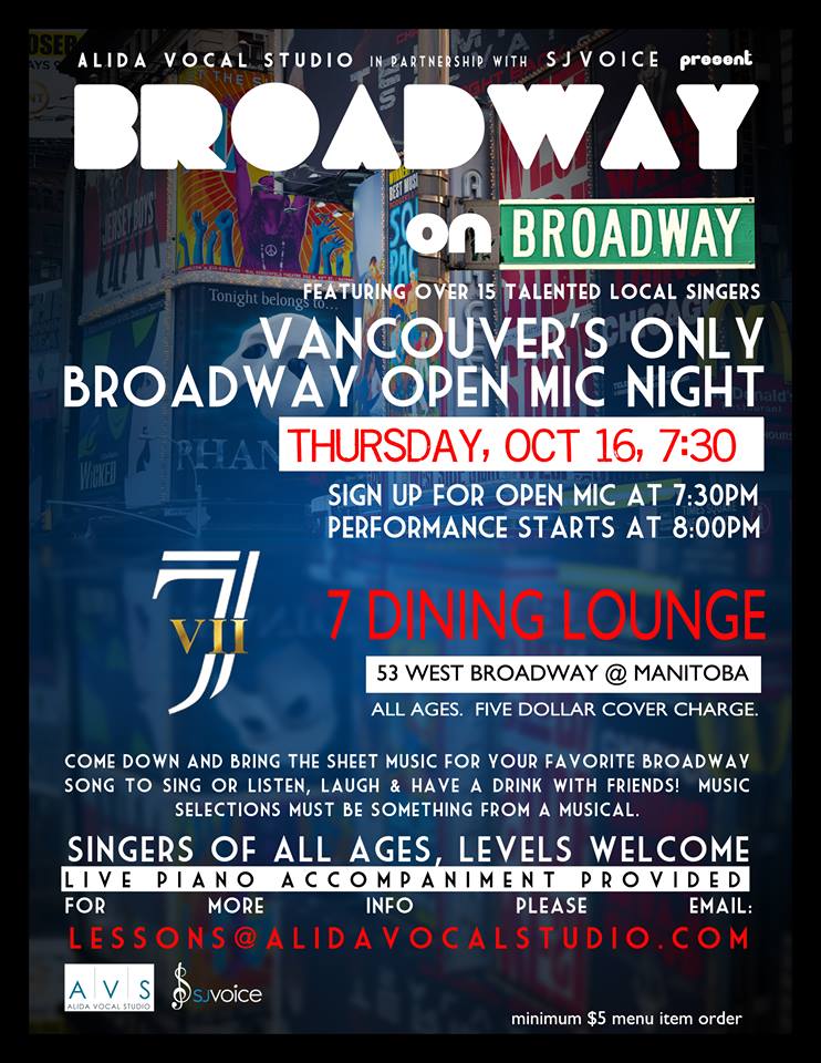 Broadway on Broadway: Open Mic @ Seven Dining Lounge Oct 16 2014 - May 6th @ Seven Dining Lounge