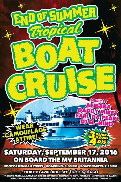 END OF SUMMER TROPICAL BOAT CRUISE: DJ ALIBABA, DJ DADDY MIKEY, DJ Earl DA PEARL, DJ EL-NINO @ MV BRITANNIA Sep 17 2016 - May 10th @ MV BRITANNIA