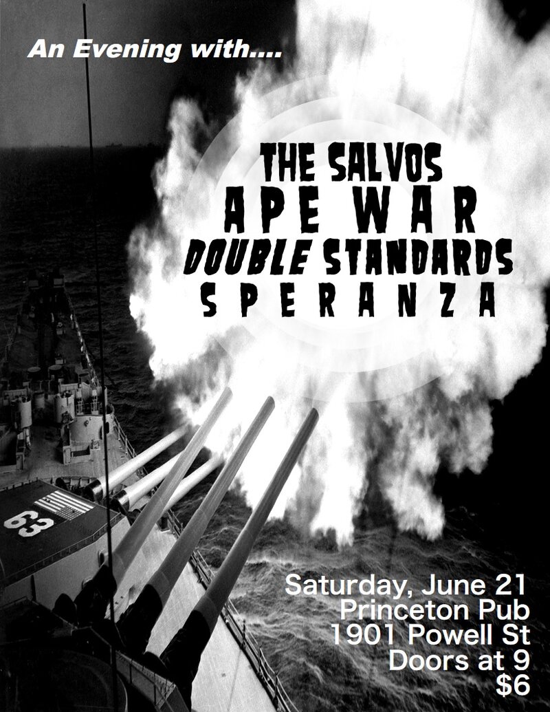 The Salvos, Ape War, Double Standards, SPERANZA @ Princeton Pub Jun 21 2014 - May 8th @ Princeton Pub