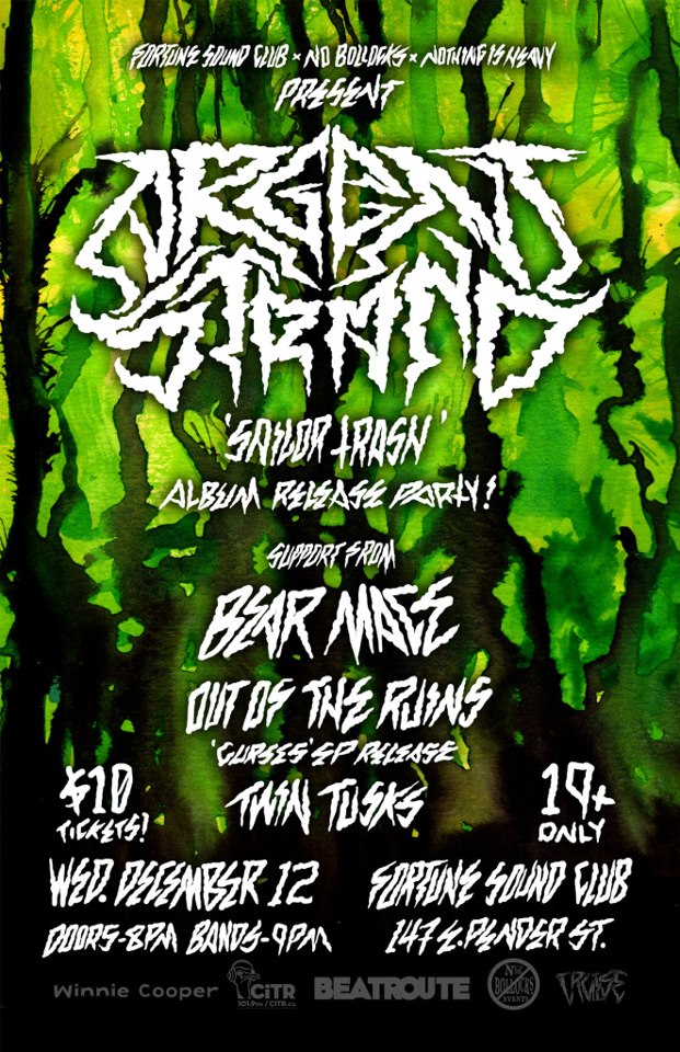 Argent Stand, Out Of The Ruins, Twin Tusks, Bear Mace @ Fortune Sound Club Dec 12 2012 - May 6th @ Fortune Sound Club