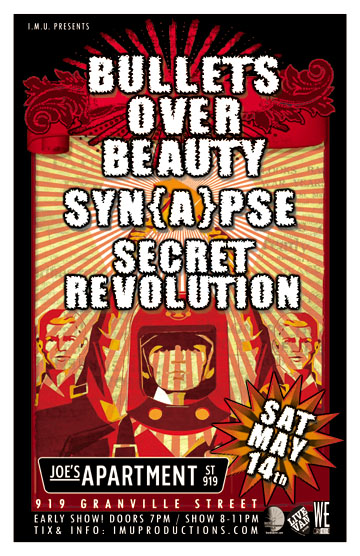 EARLY SHOW!: Bullets Over Beauty, SYN{A}PSE, The Secret Revolution @ Joe's Apartment Dec 31 1969 - May 18th @ Joe's Apartment