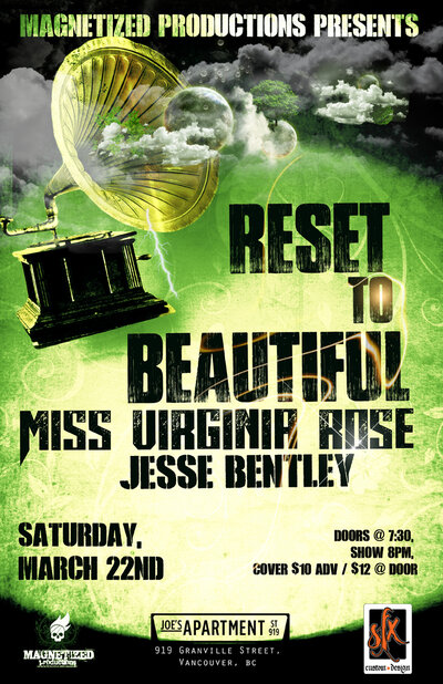 Reset To Beautiful, Miss Virginia Rose, Jesse Bentley Band @ Joe's Apartment Mar 22 2014 - Jul 12th @ Joe's Apartment