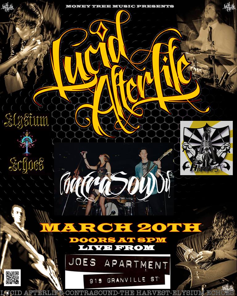 Lucid AfterLife Meltdown Tour Kick Off: Lucid AfterLife, Contrasound, The Harvest, Lungflower, Elysium Echoes @ Joe's Apartment Mar 20 2014 - May 10th @ Joe's Apartment