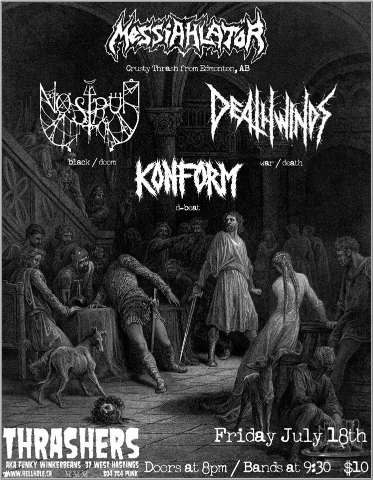 MESSIAHLATOR, Nostrum, Death Winds, Konform @ Funky Winker Beans Jul 18 2014 - May 30th @ Funky Winker Beans