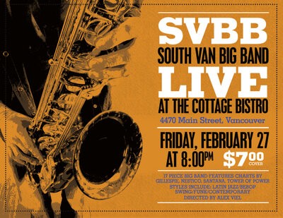 South Van Big Band @ Cottage Bistro Feb 27 2015 - May 7th @ Cottage Bistro