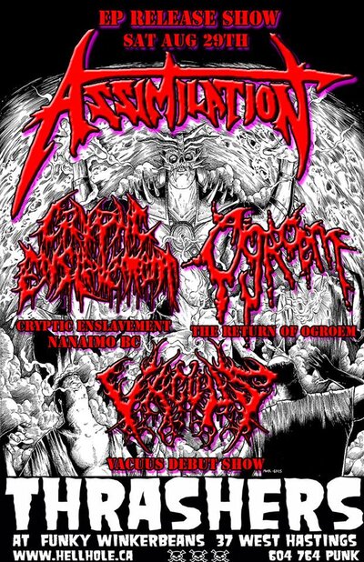 Cryptic Enslavement, Assimilation, Ogroem, Vacuus @ Funky Winker Beans Aug 29 2015 - May 13th @ Funky Winker Beans