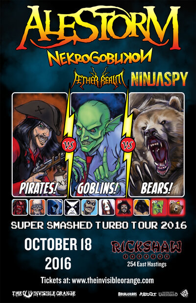 Alestorm, Nekrogoblikon, Aether Realm, Ninjaspy @ Rickshaw Theatre Oct 18 2016 - May 13th @ Rickshaw Theatre