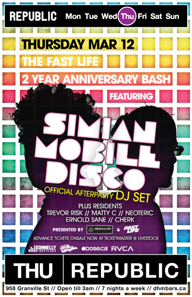 Official Afterparty for SMD at the Commodore: Simian Mobile Disco, Fastlife DJs @ Republic Dec 31 1969 - May 7th @ Republic