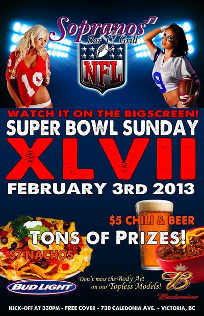 Super Bowl + Body Art Topless Models @ Soprano's Feb 3 2013 - Jun 10th @ Soprano's