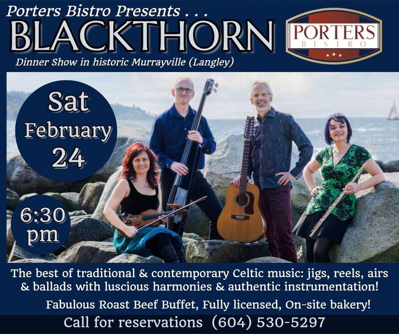 Dinner and Show: Blackthorn Celtic Band @ Porters Bistro Feb 24 2018 - May 11th @ Porters Bistro