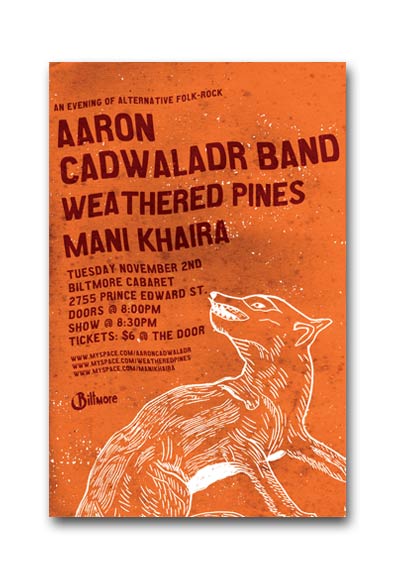 Aaron Cadwaladr Band, Weathered Pines, Mani Khaira @ The Biltmore Cabaret Nov 2 2010 - May 6th @ The Biltmore Cabaret