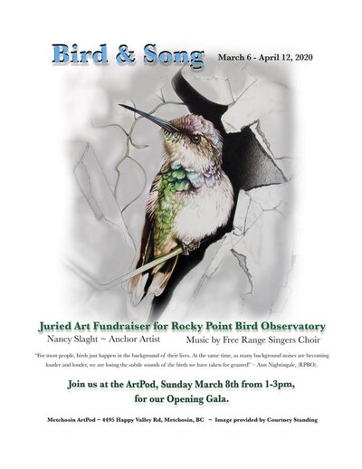 Bird+Song Gala Opening: Nancy Slaght , Metchosin ArtPod Collective, Open Call Artists  (juried) @ Metchosin ArtPod Mar 6 2020 - Jun 3rd @ Metchosin ArtPod